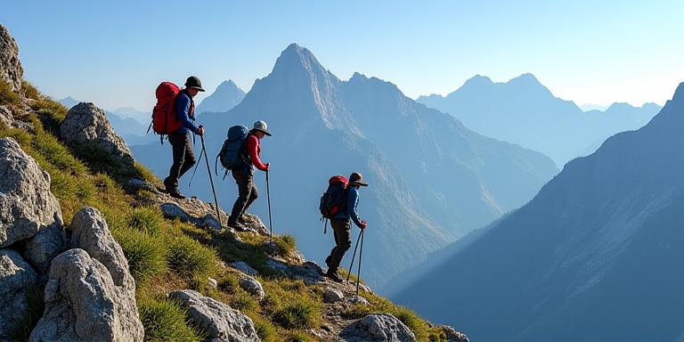 Expedición de trekking en montañas